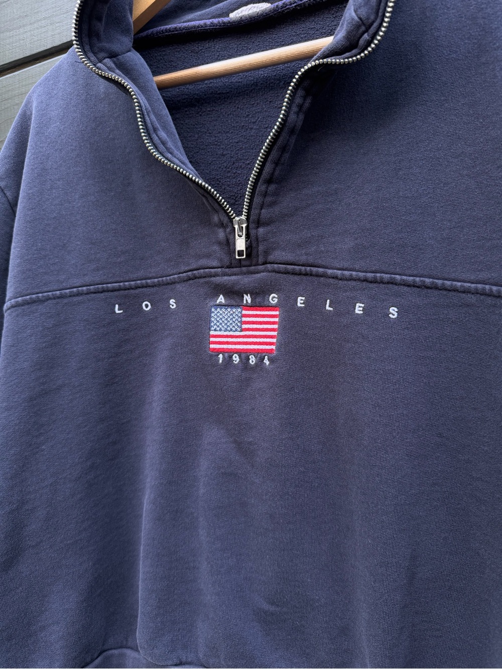 Women's Navy Half-Zip Sweatshirt with Flag Embroidery- Coastal Patriotic USA Med - Picture 4 of 7